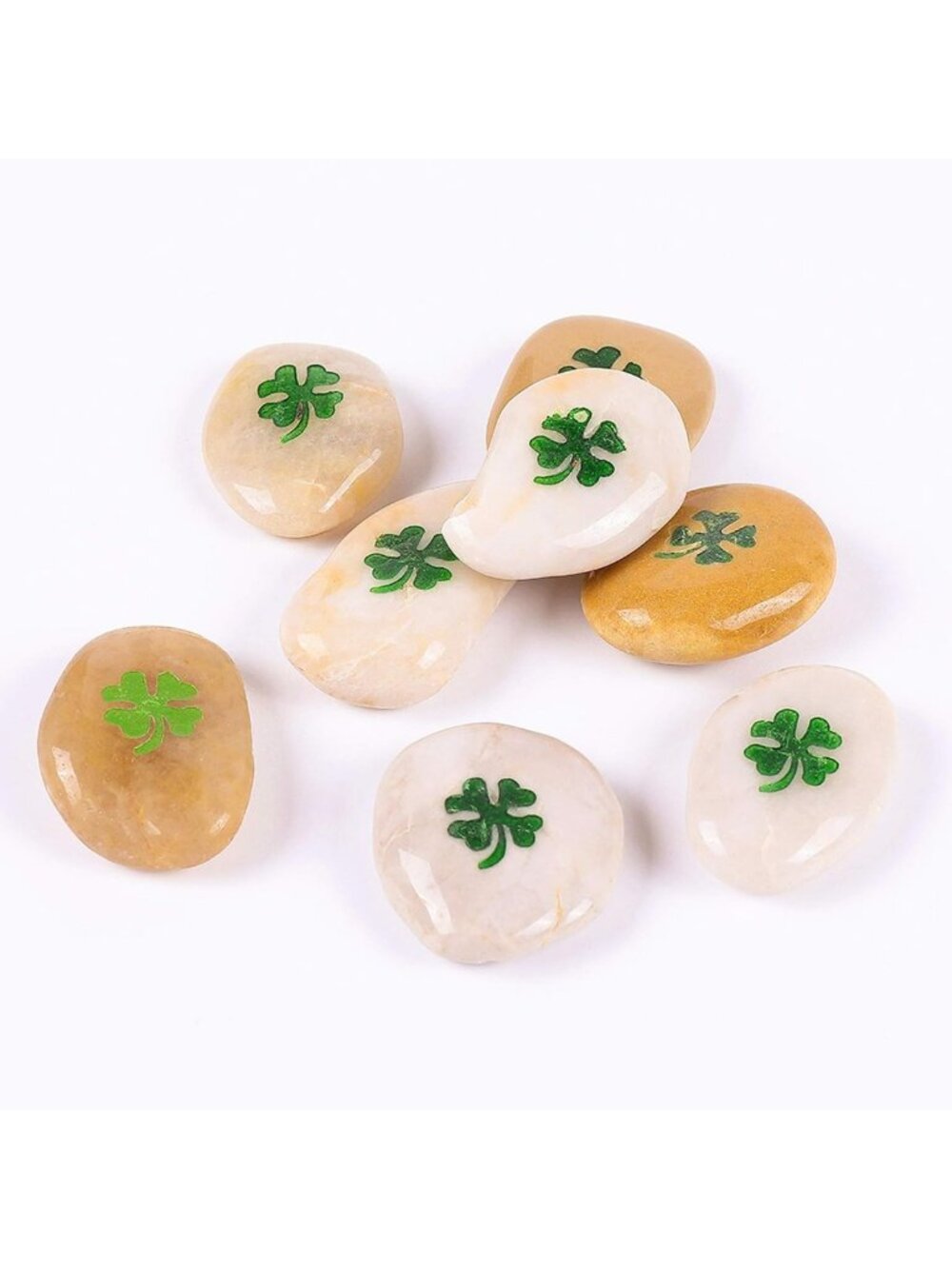 50 Good Luck Four Leaf Clover Pocket Rocks - Engraved Green Shamrock Stones